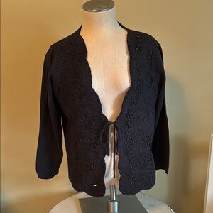 Size Large Joseph A Black Cardigan Sweater V-Neck with Tie in Front